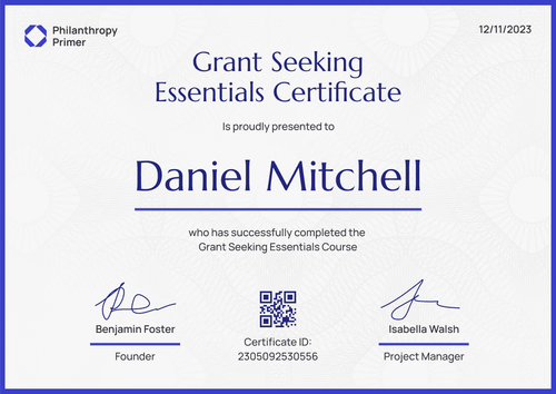 Decorated and professional blue non-profit certificate template landscape